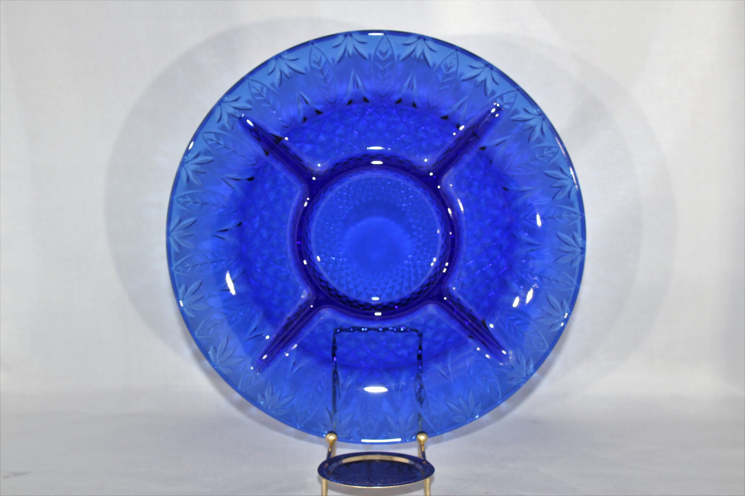 Cobalt Blue Glass Relish Plate Divided Dish Avon Royal Sapphire