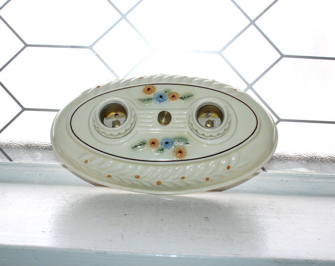 Vintage Porcelier Ceiling Light Fixture Flush Mount Double Light