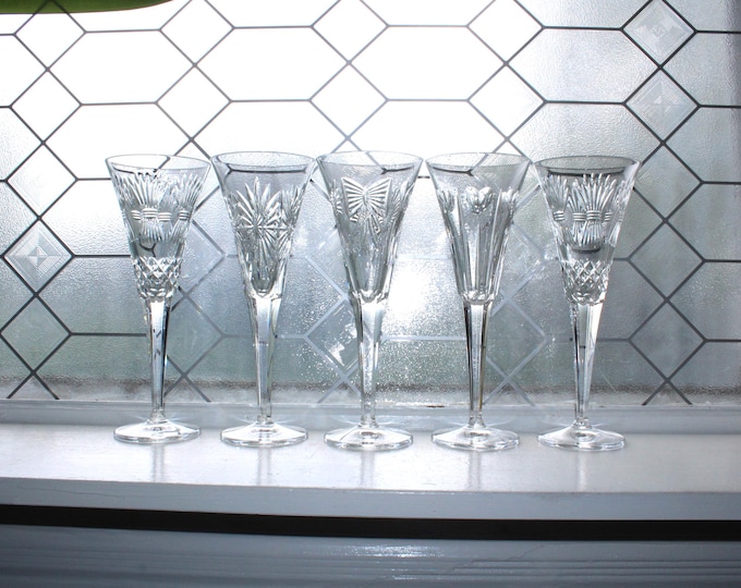 5 Waterford Crystal Millenium Champagne Glasses Toasting Flutes