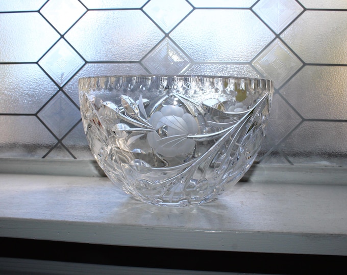 Elegant Imperlux Vintage Cut Lead Crystal Bowl Rose and Panel