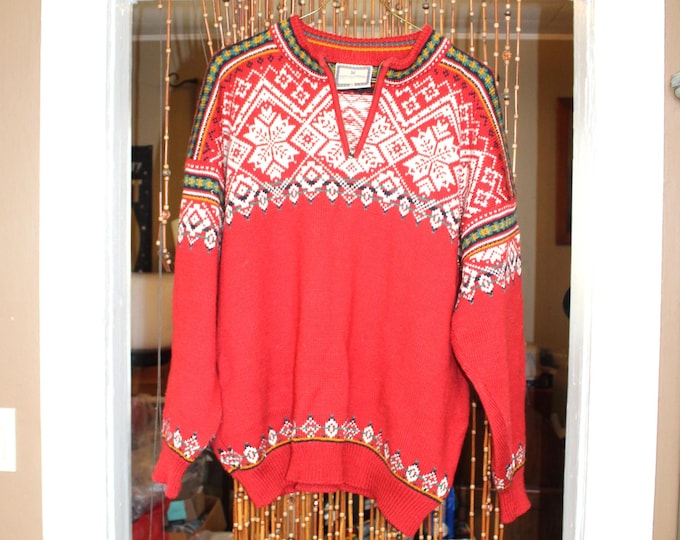 Dale of Norway Red & White 1/4 Zip Wool Knitted Ski Sweater Men's size XXL