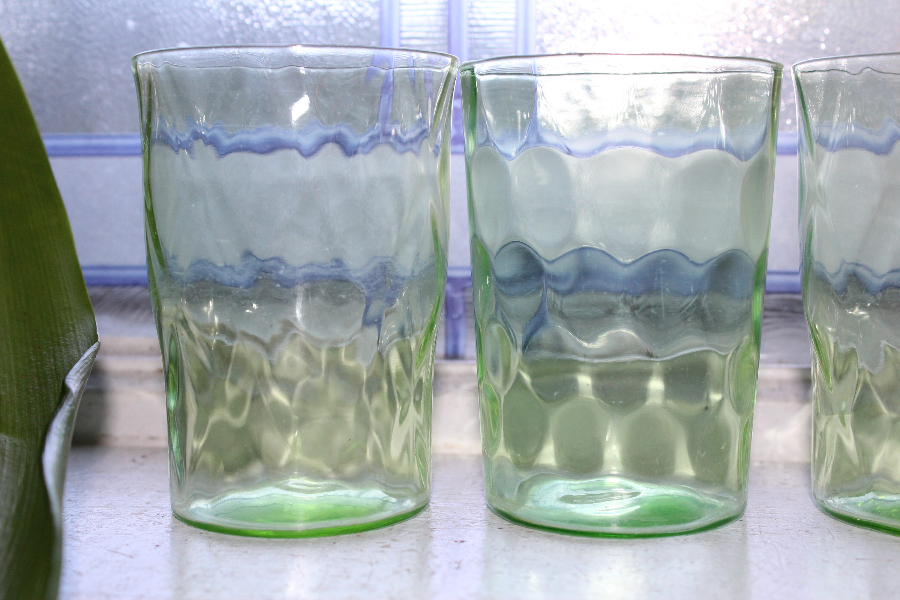 4 Green Depression Glass Tumblers Vintage 1930s