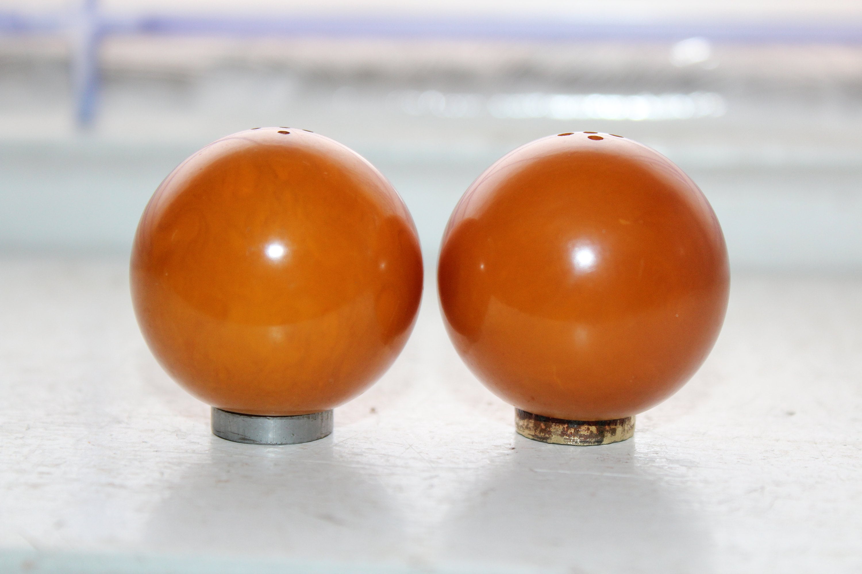 Vintage Bakelite Salt and Pepper Shakers Butterscotch Balls 1920s