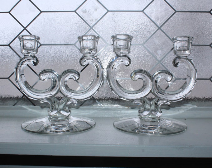 Vintage Elegant Fostoria Glass Century Candle Holders Pair