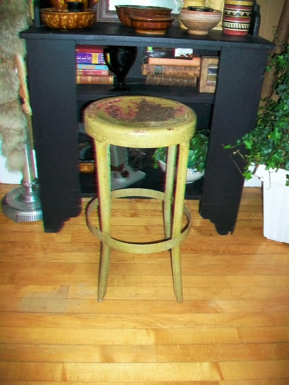 RESERVED Metal Kitchen Stool Green Vintage Rustic Farmhouse Decor