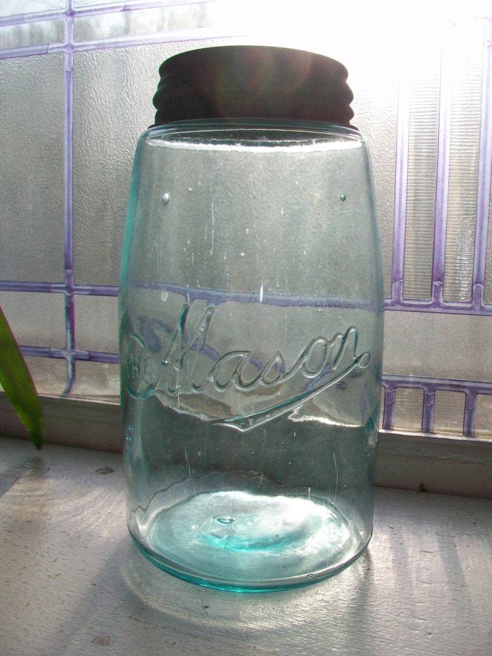 Antique Blue Canning Jar The Mason Quart Late 1800s