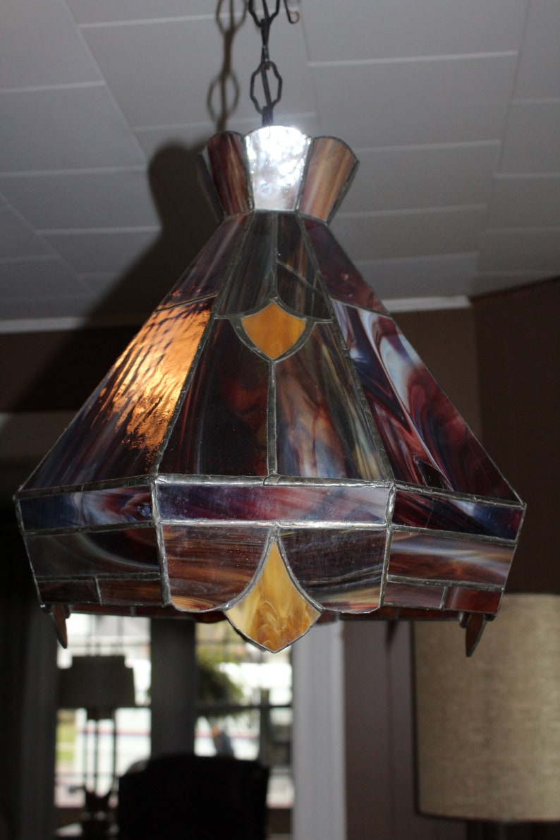 Vintage Stained Glass Hanging Light Fixture Etsy