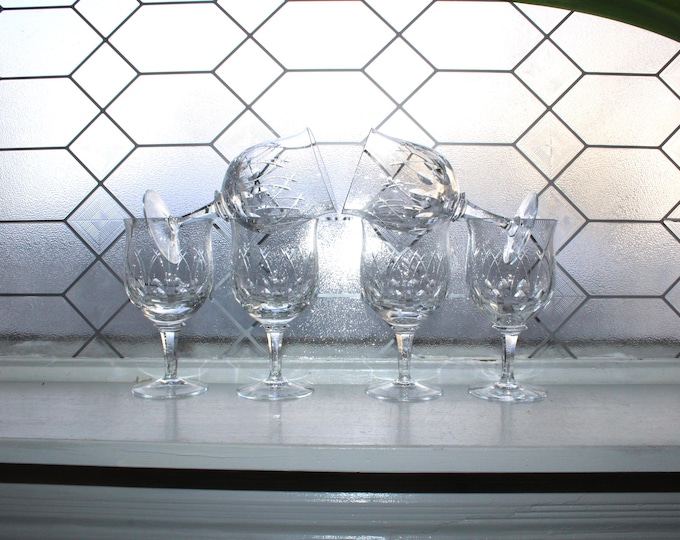 6 Crystal Wine or Water Goblets Colette by Josair
