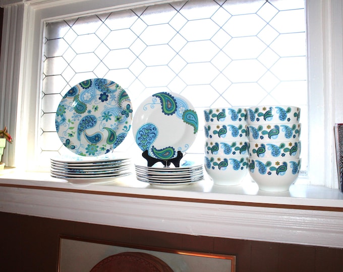 Royal Norfolk Paisley Svc for 8 Dinner Plates Salad Plates Bowls 24 Pc Set