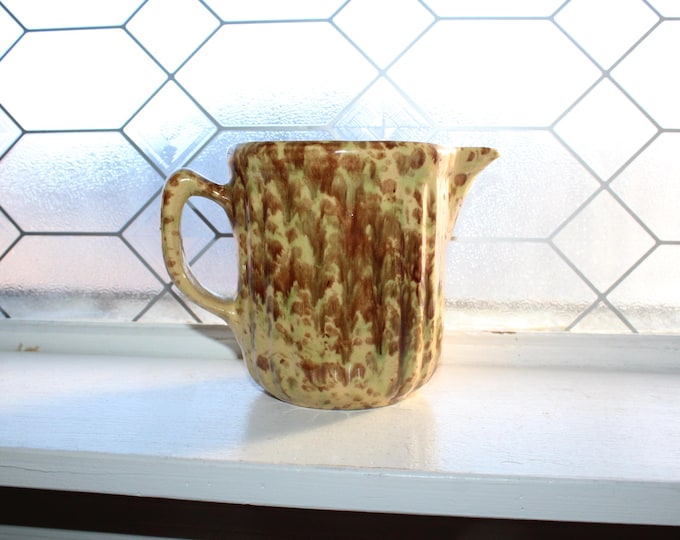 Antique Spongeware Milk Pitcher Rustic Farmhouse Yellowware
