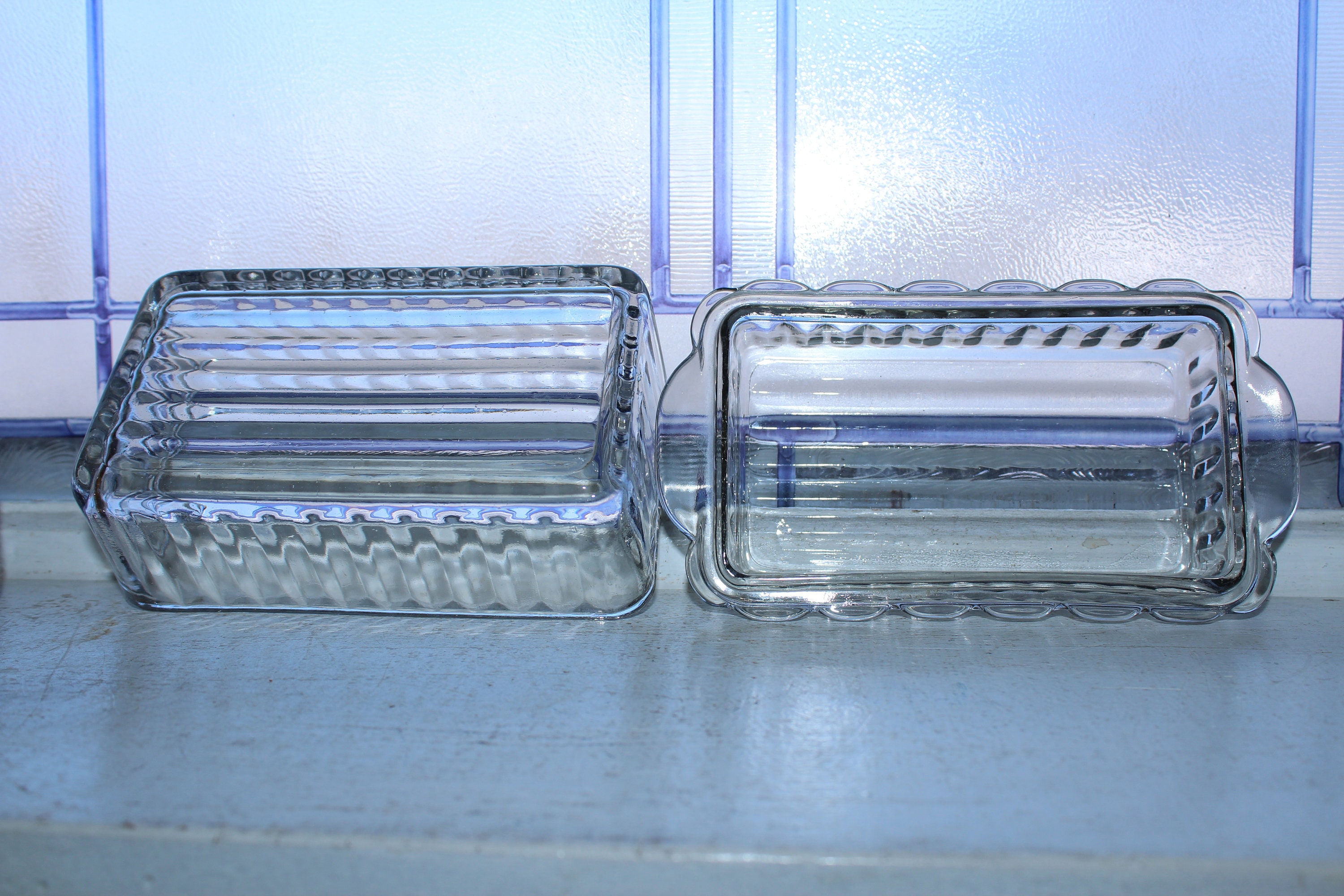 Clear Glass Butter Dish Ribbed Design Vintage 1960s