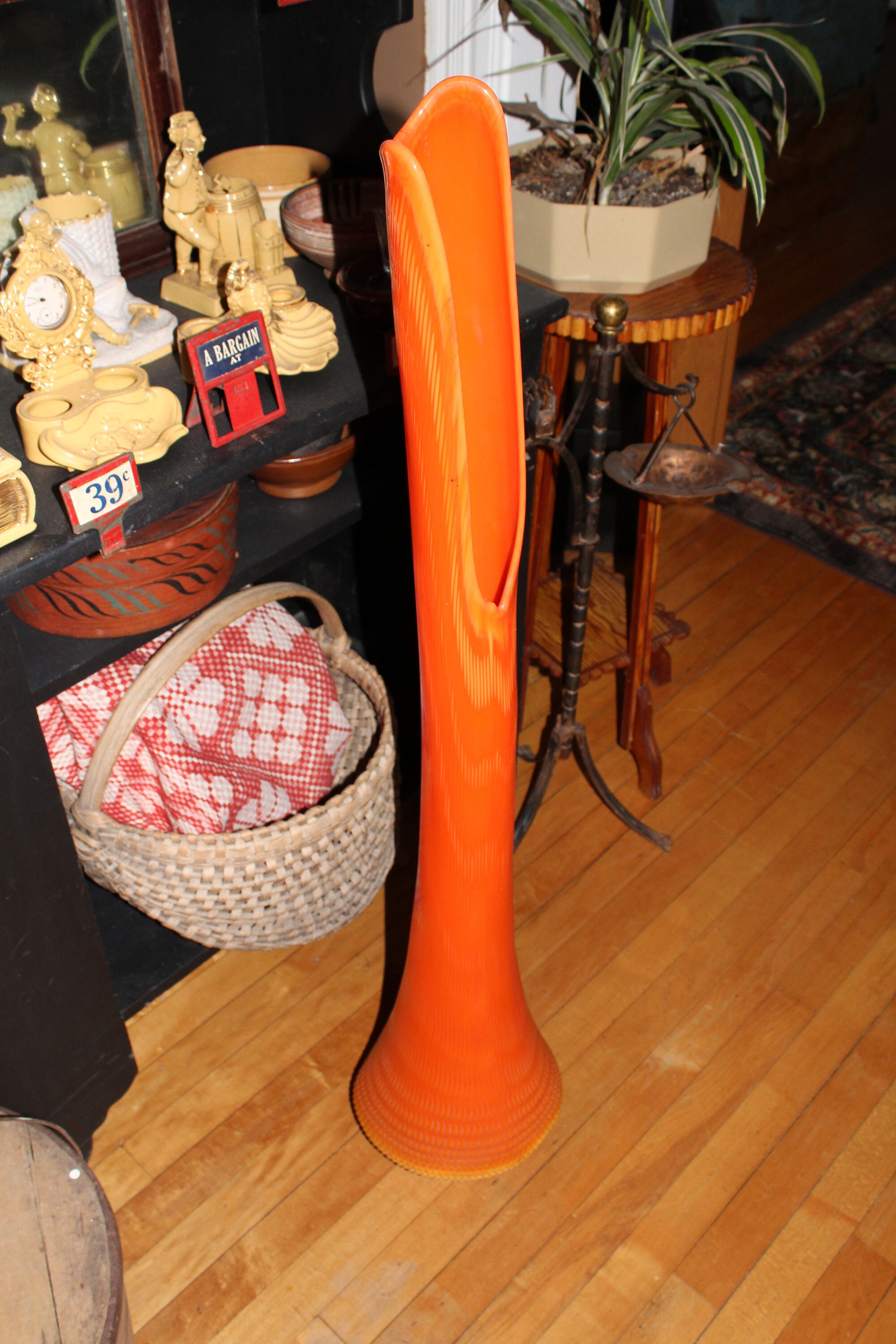 Huge 42.5 Glass Floor Vase Tangerine Orange Vintage 1960s