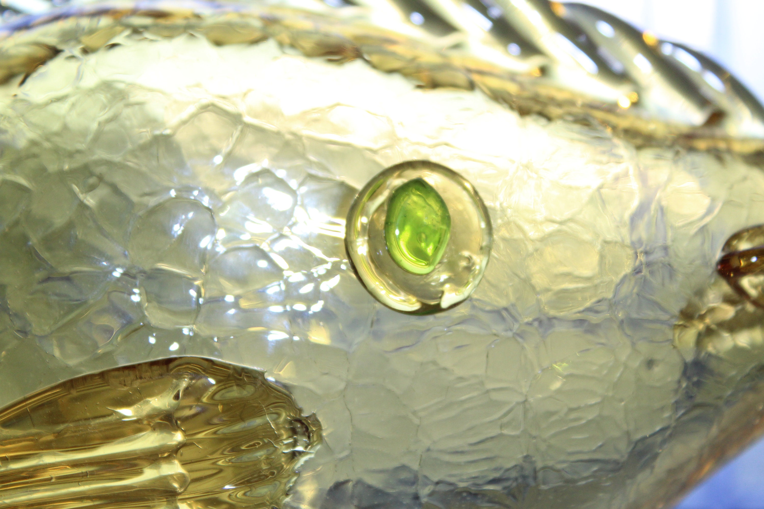 Vintage Italian Amber Crackle Glass Fish Decanter