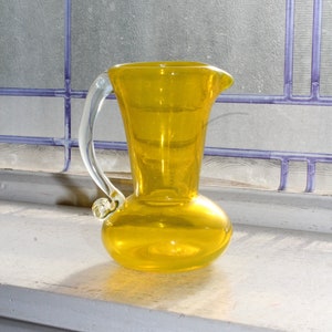 Vintage Vaseline Glass Small Pitcher with Applied Handle