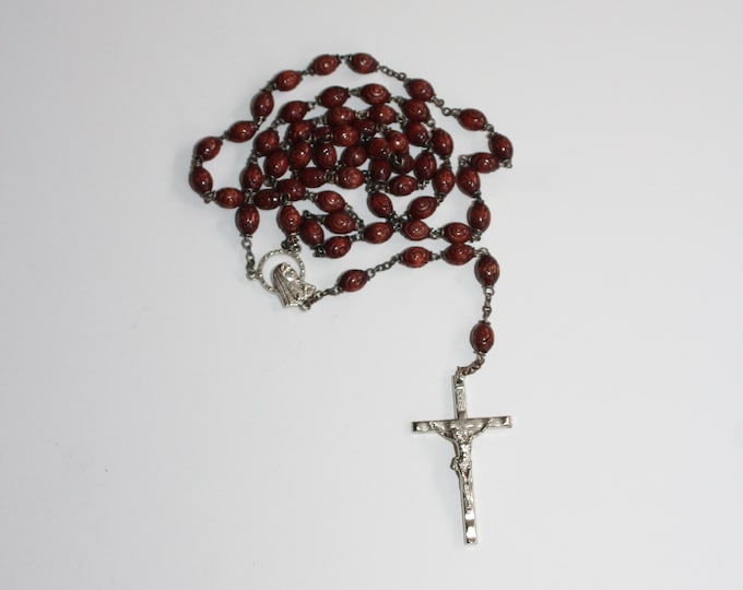 Vintage Catholic Rosary Beads Carved Wood Micro Beads