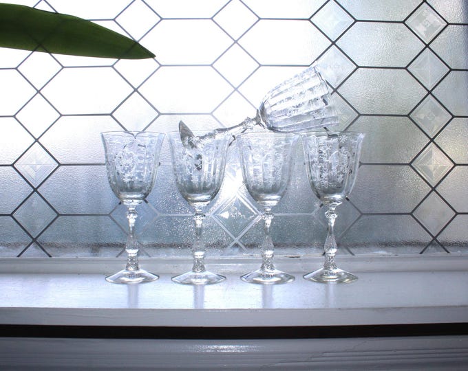 5 Fostoria Navarre Water Goblets Wine Glasses Vintage 7 5/8" Stemware