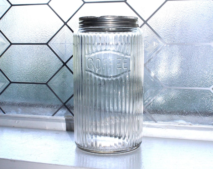 Antique Hoosier Glass Jar Ribbed Coffee Canister