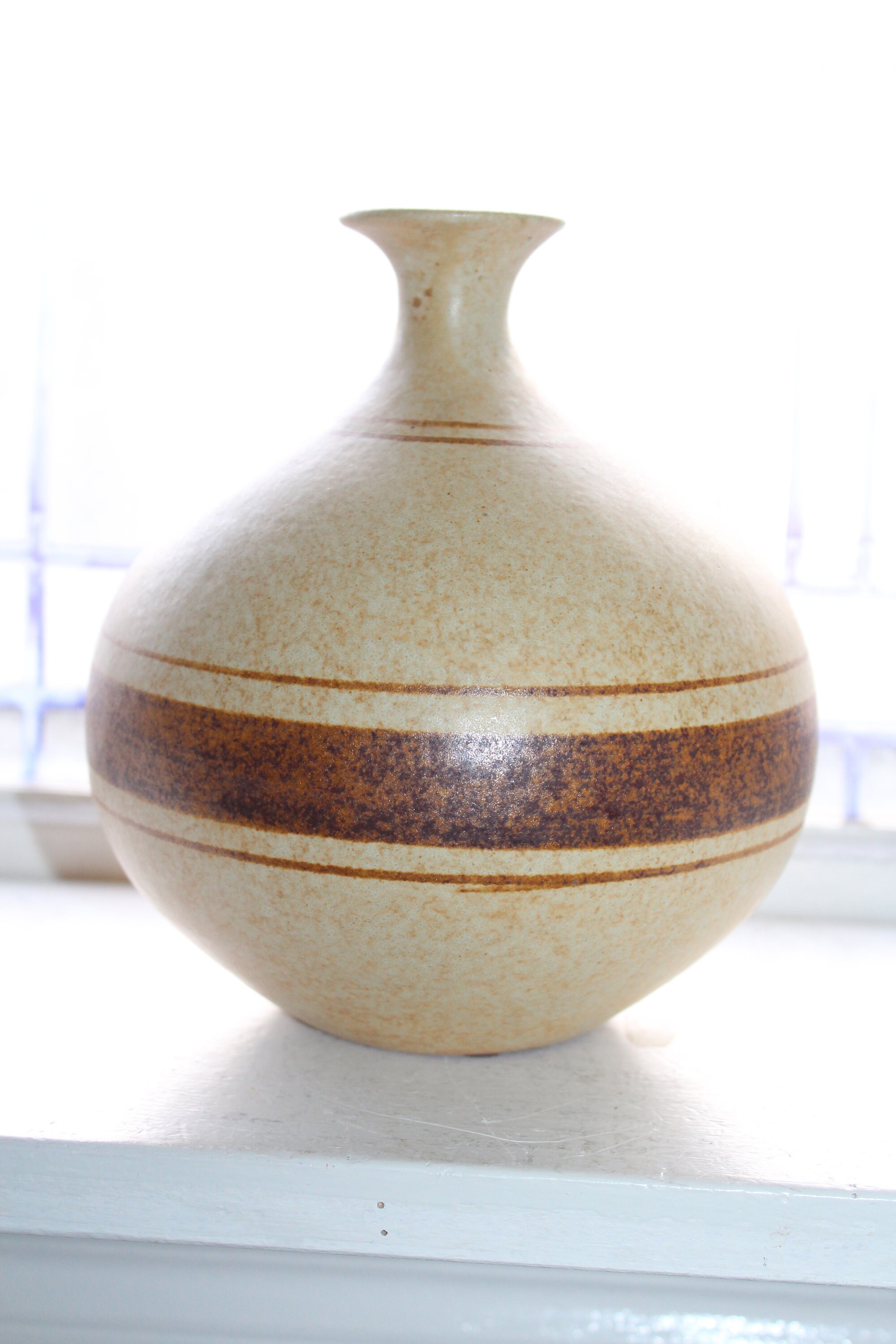 Vintage Mid Century Studio Pottery Vase with Brown Bands