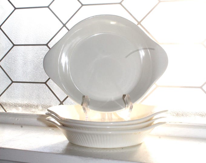 4 Vintage Red Wing Pottery Au Gratin Ribbed White Baking Dishes 558