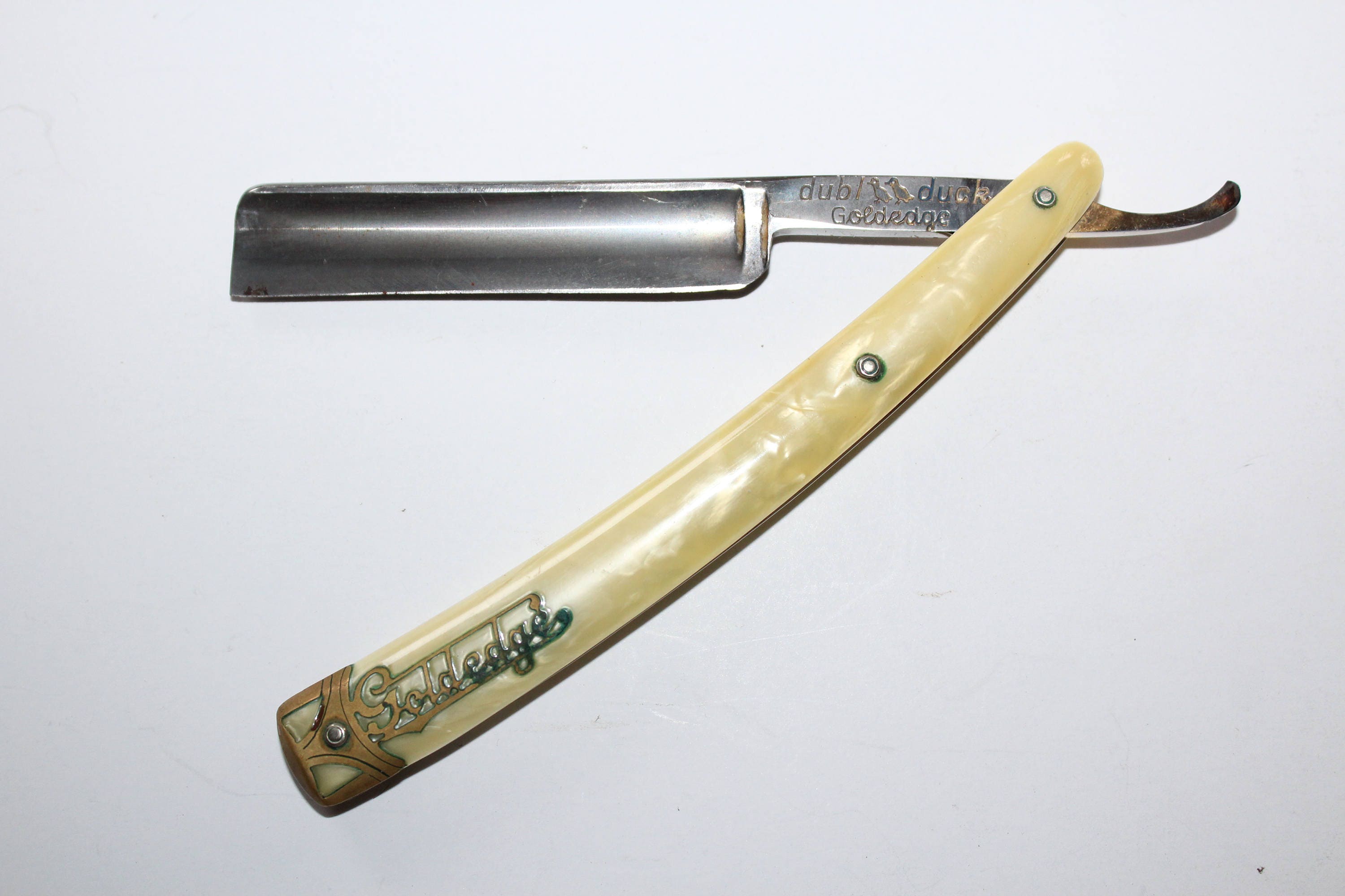 Antique Straight Razor Dubl Duck Goldedge Pearlduck Solingen Germany