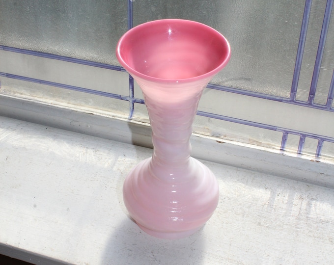 Vintage Fenton Peach Blow Vase Pink and White Art Glass 1920s