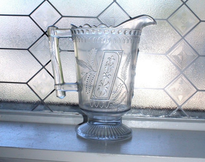 Antique EAPG Glass Pitcher Horseshoe Good Luck