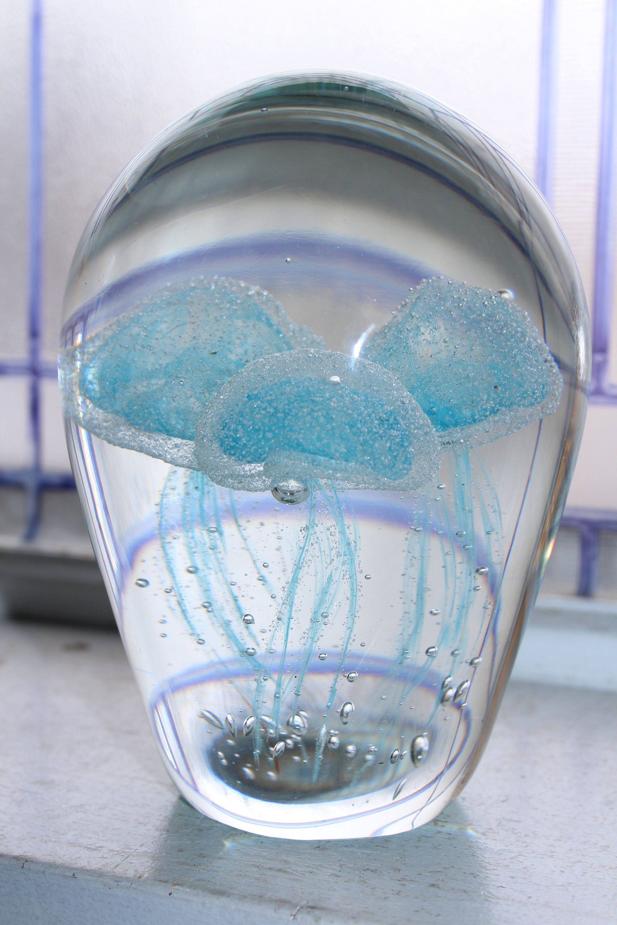 Large Murano Jellyfish Paperweight Vintage Art Glass Glow In The Dark