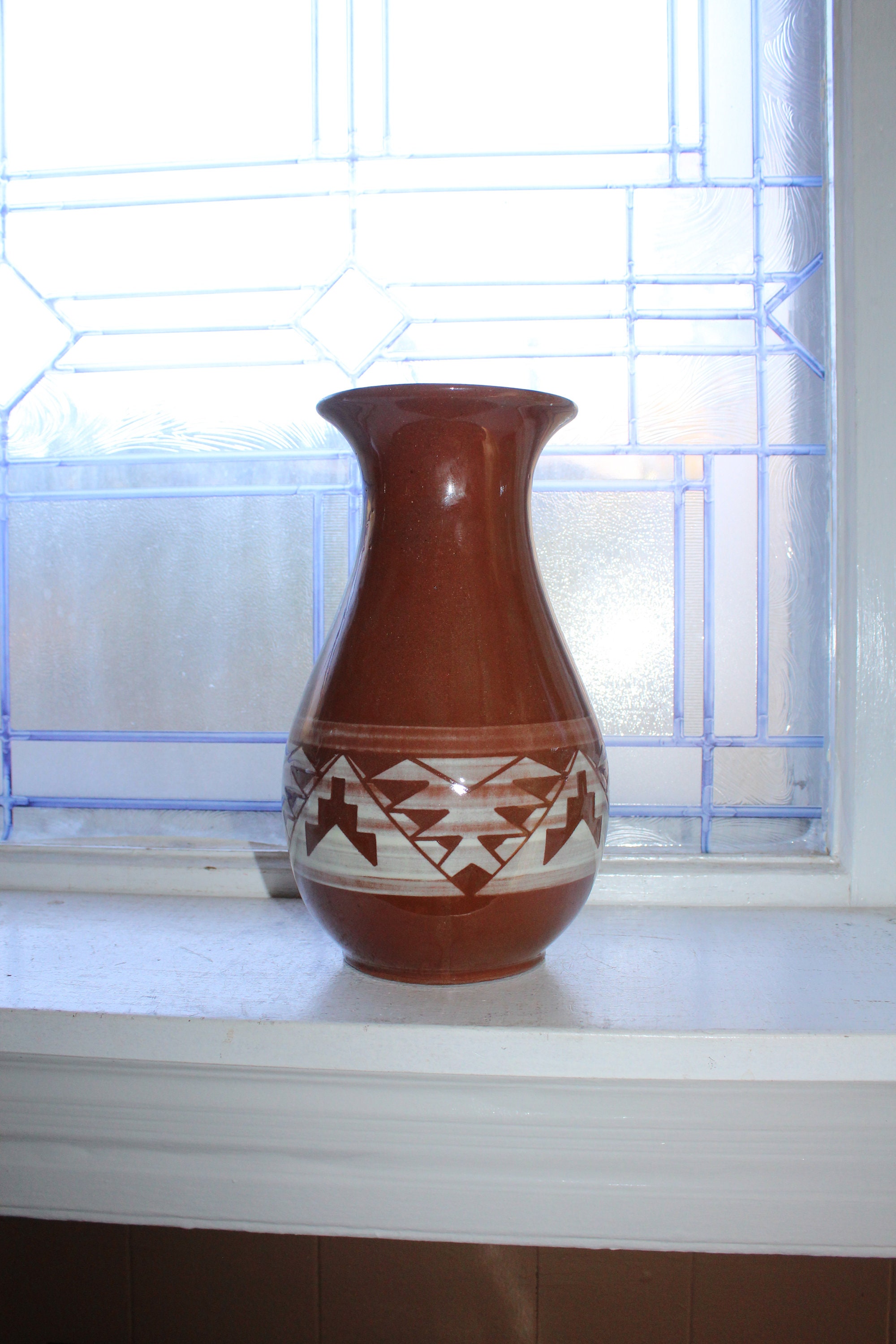 Large Vintage Sioux Pottery Vase Signed M Black Tail Deer