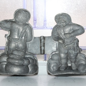 Antique Pewter Ice Cream Mold Cupid on Clouds 492