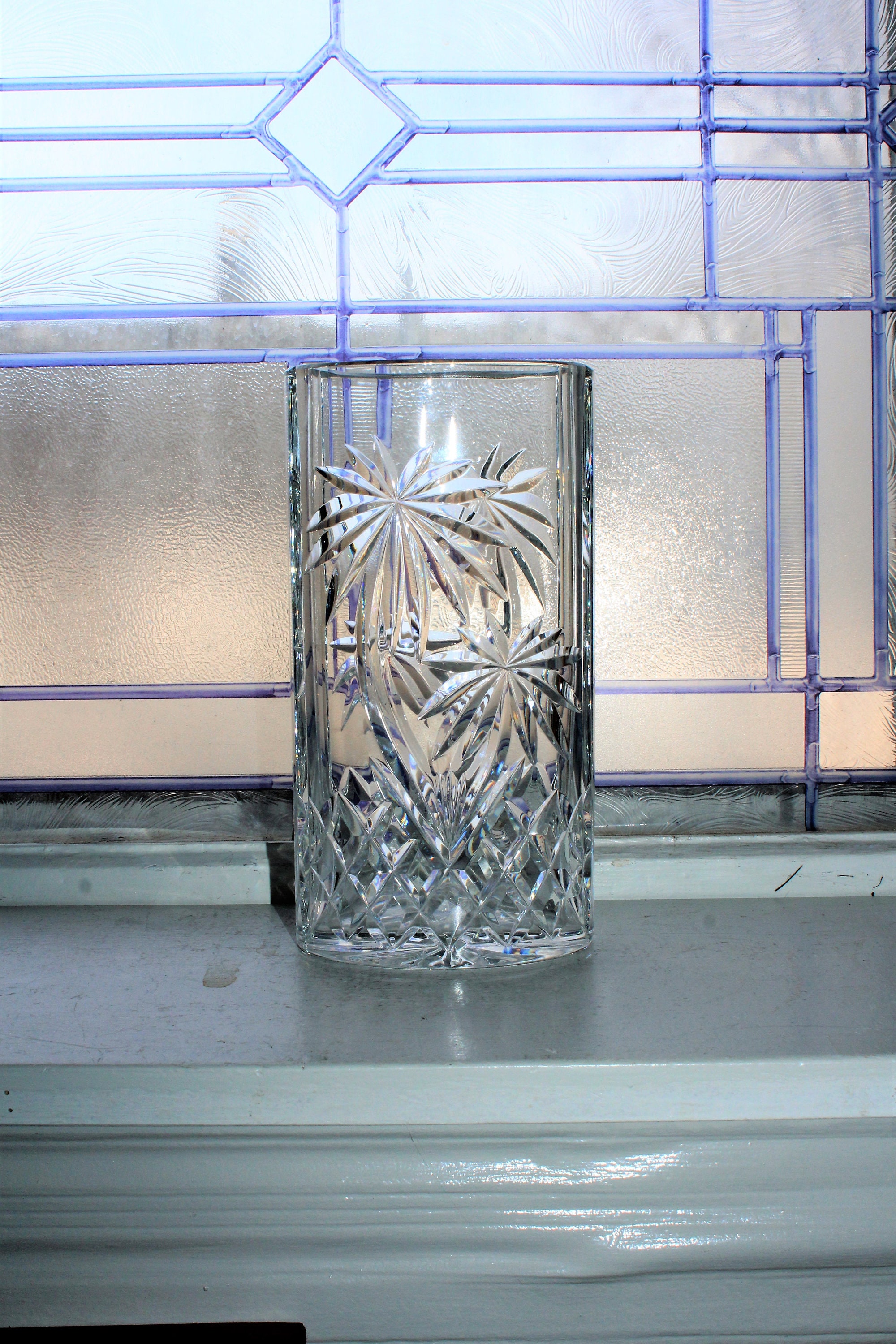 Large Vintage Waterford Crystal Oval Vase with Palm Trees