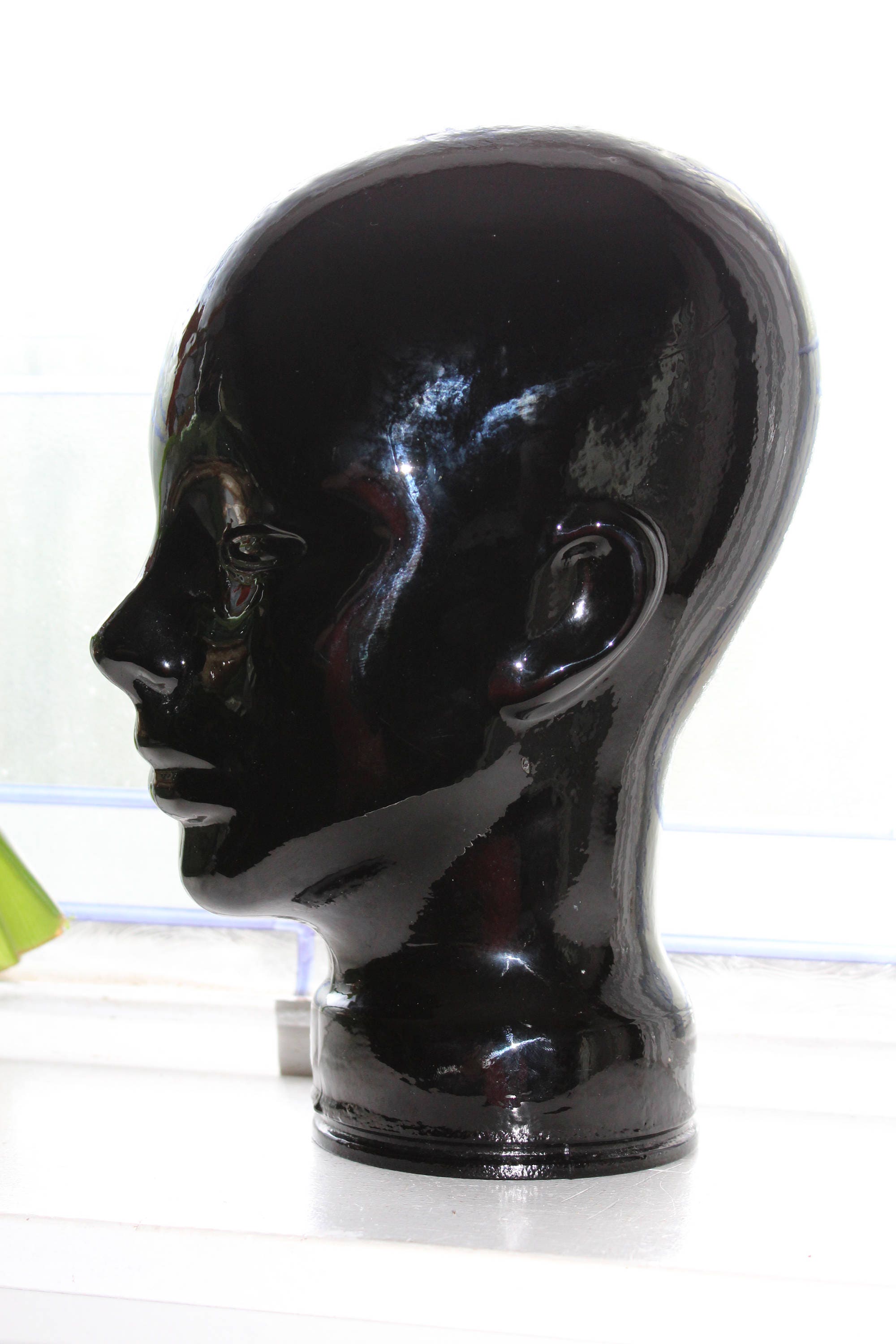 Black Glass Head Bust Model Mannequin Vintage 1970s
