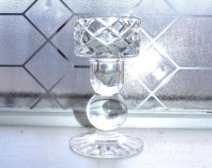Vintage Block Lead Crystal Olympic Candle Holder Ball Stem Diamond Cut Cup