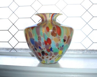 Large Maestri Vetrai Azzurra Murano Glass Vase Colorful Spots