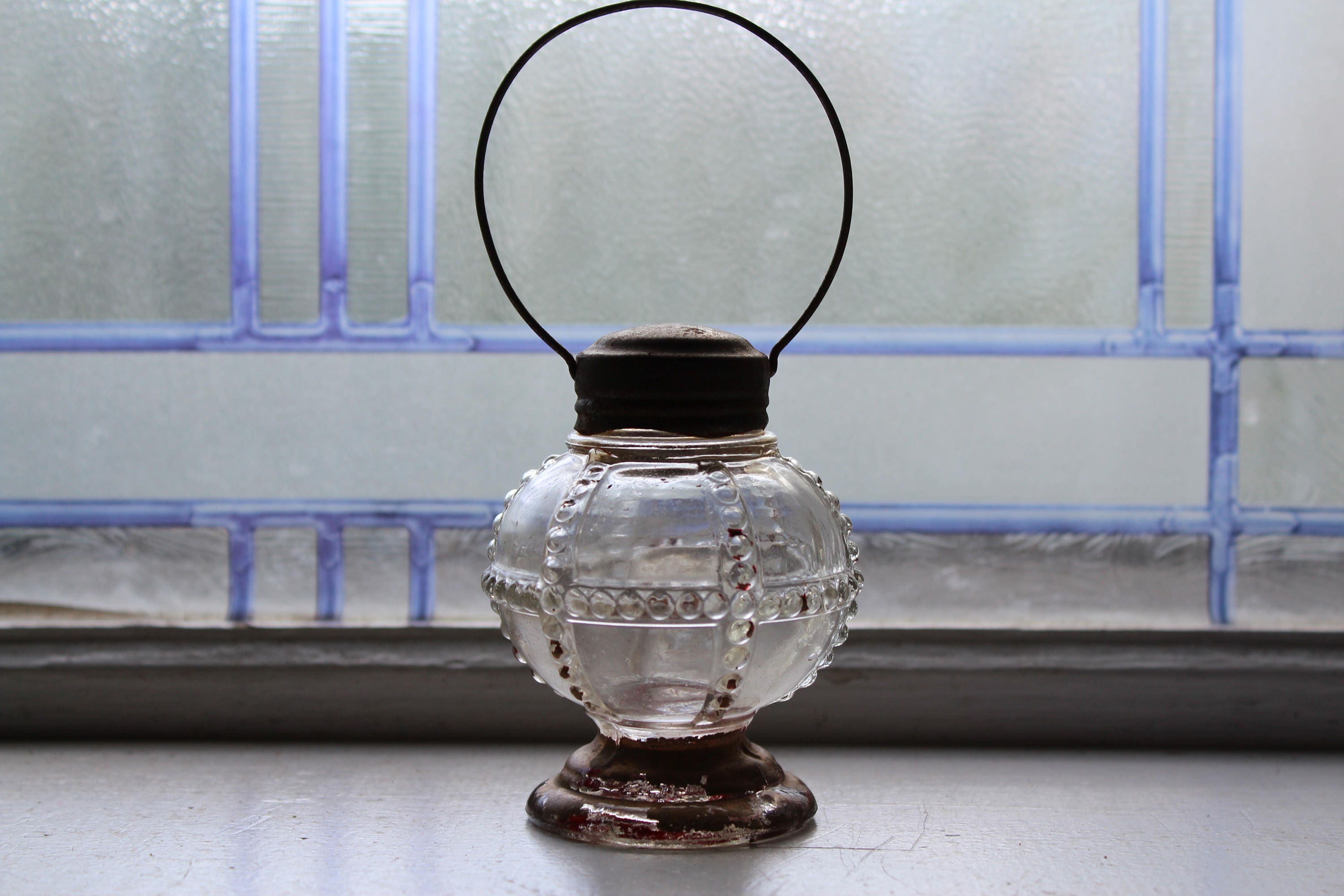 Glass Candy Container Lantern Vintage 1930s