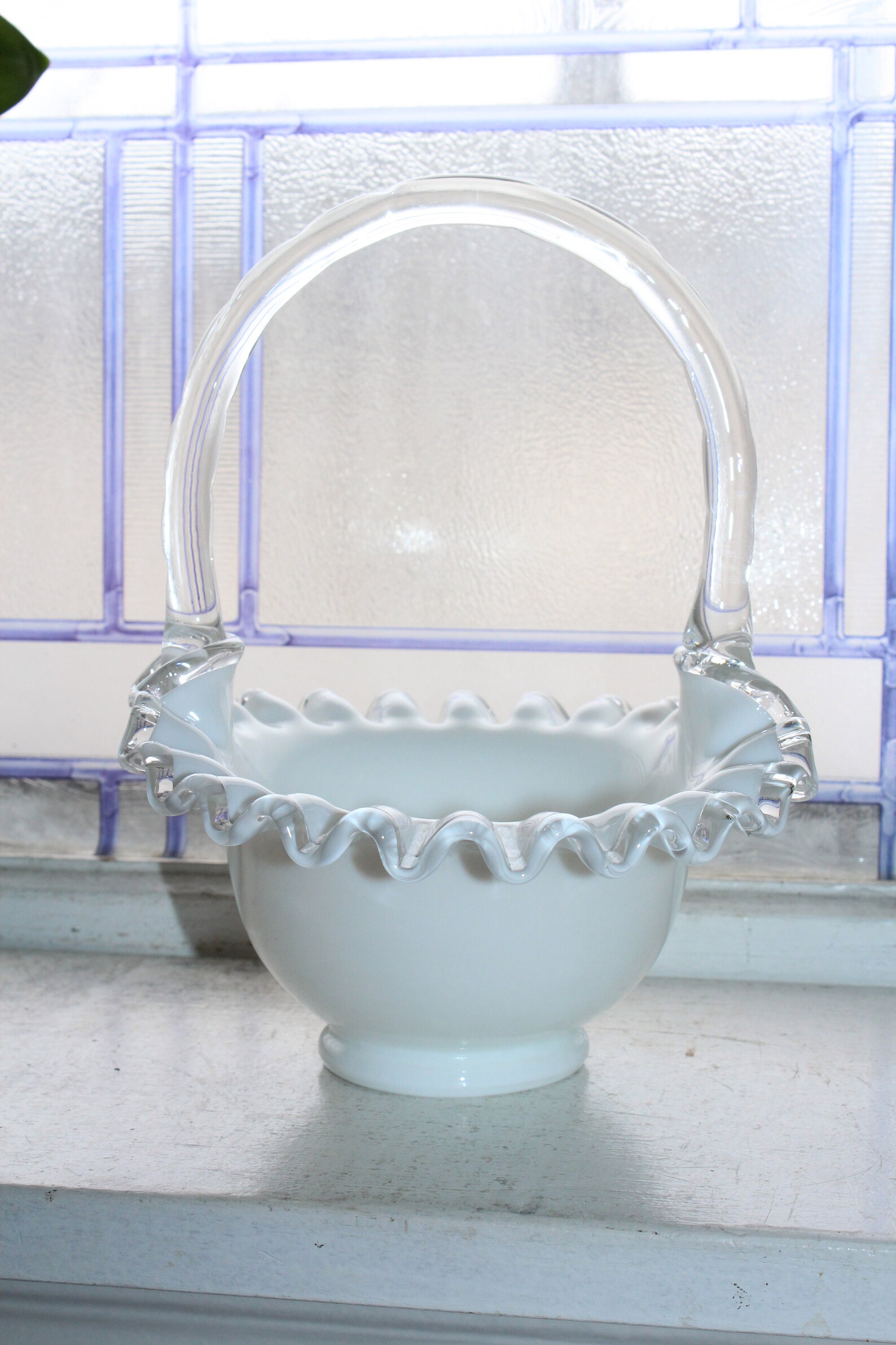 Vintage Fenton Glass Silver Crest Basket Art Glass Etsy