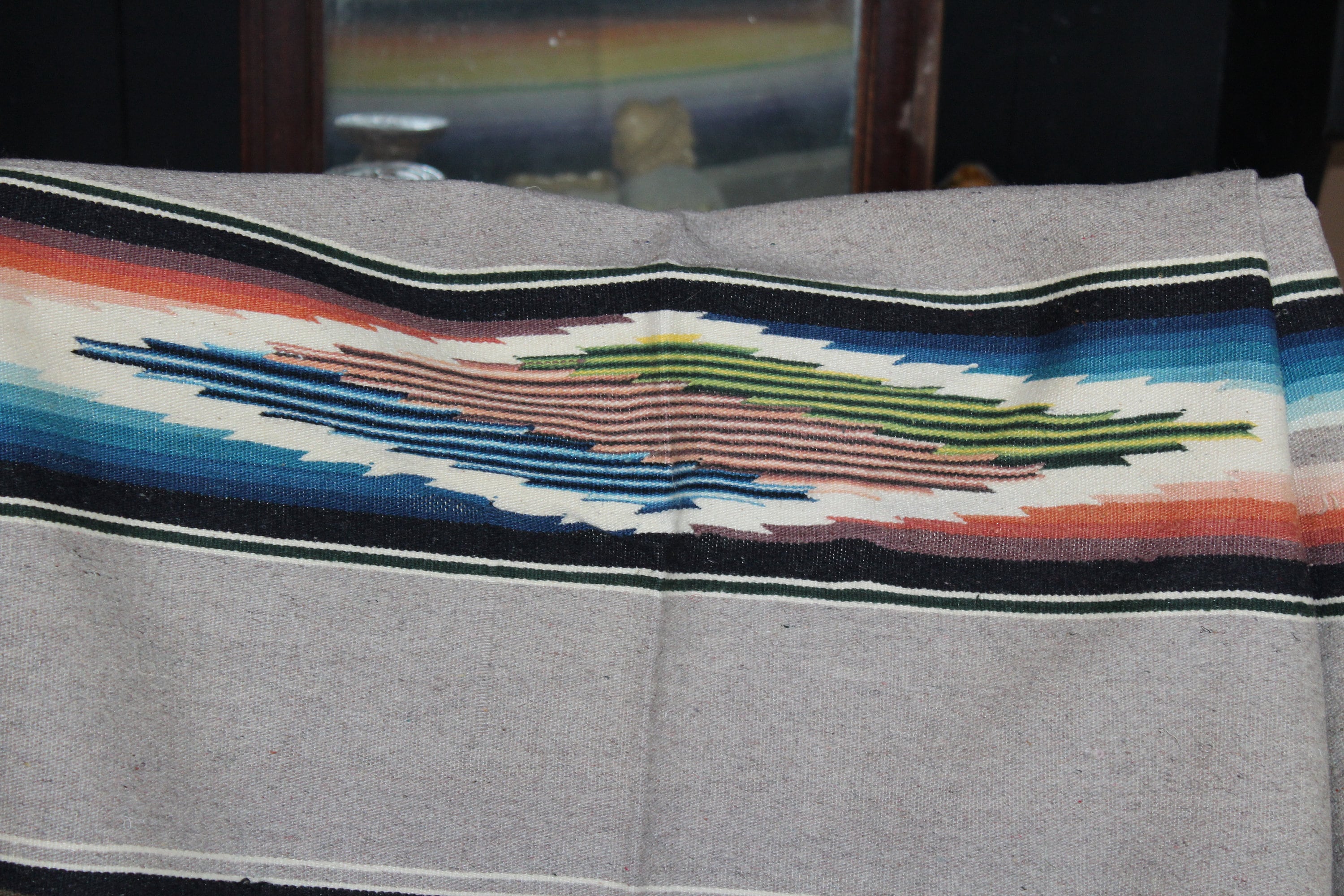 Large Vintage Mexican Wool Rug Southwestern Decor