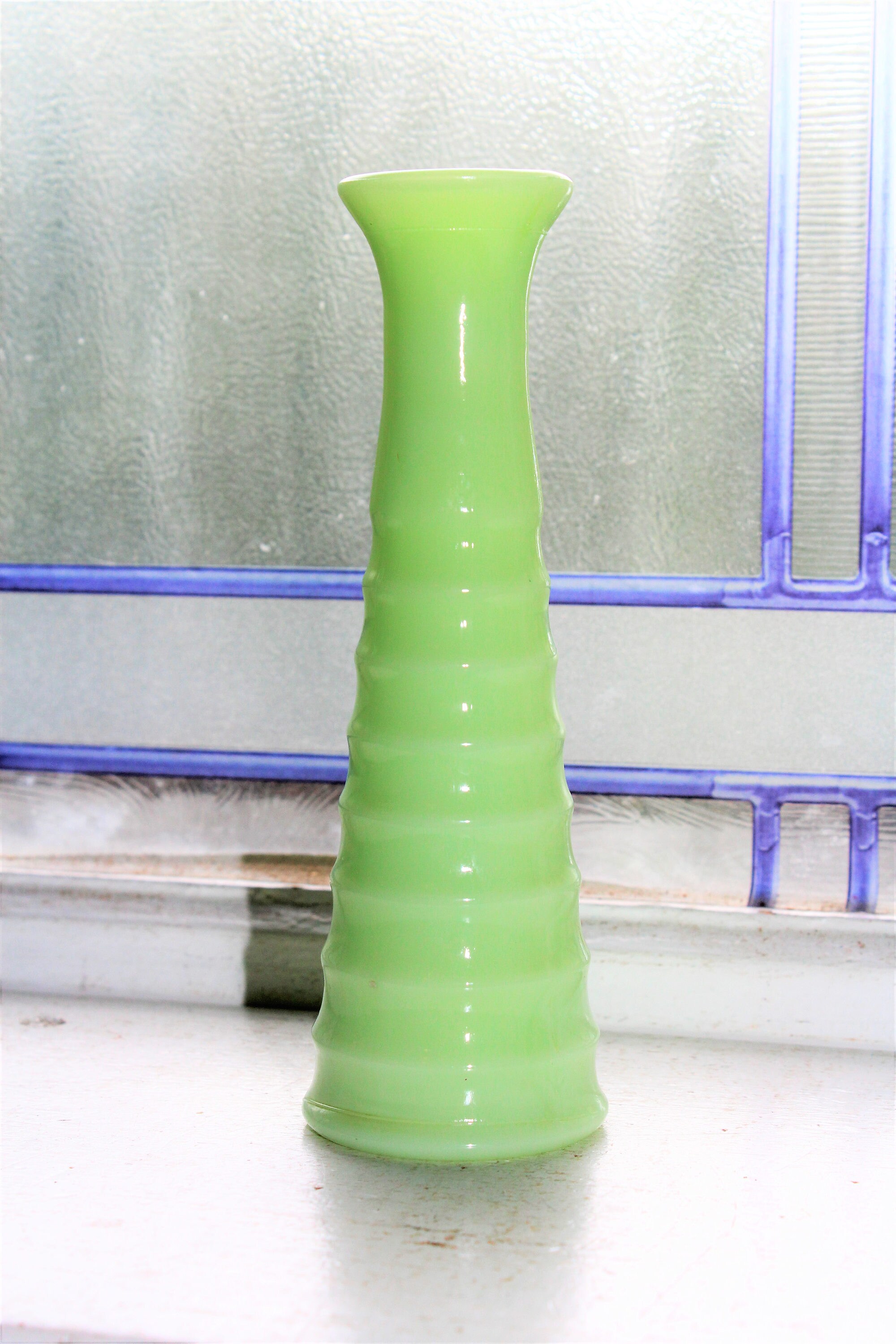 Vintage Jadite Ringed Bud Vase 1930s Glass