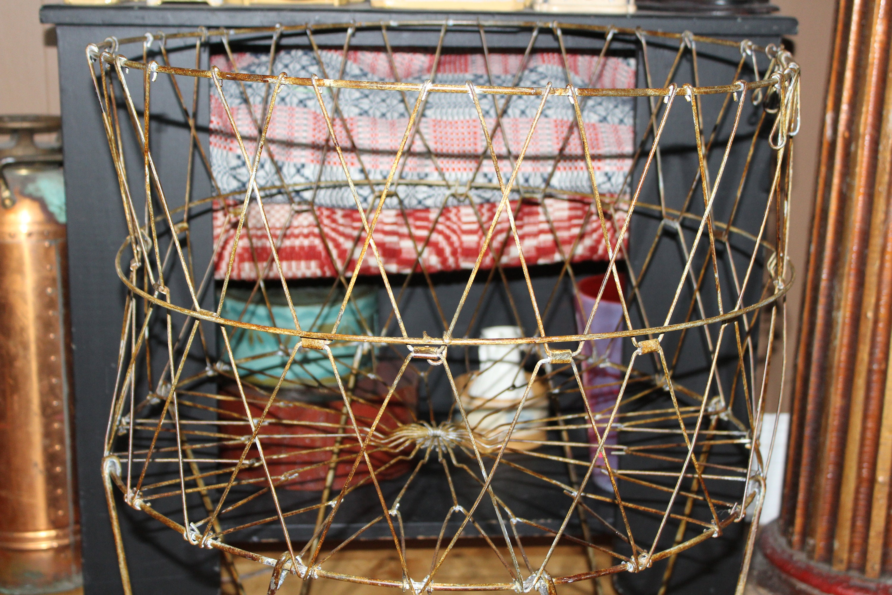 Large Vintage Wire Laundry or Storage Basket 30 On Wheels Collapsible