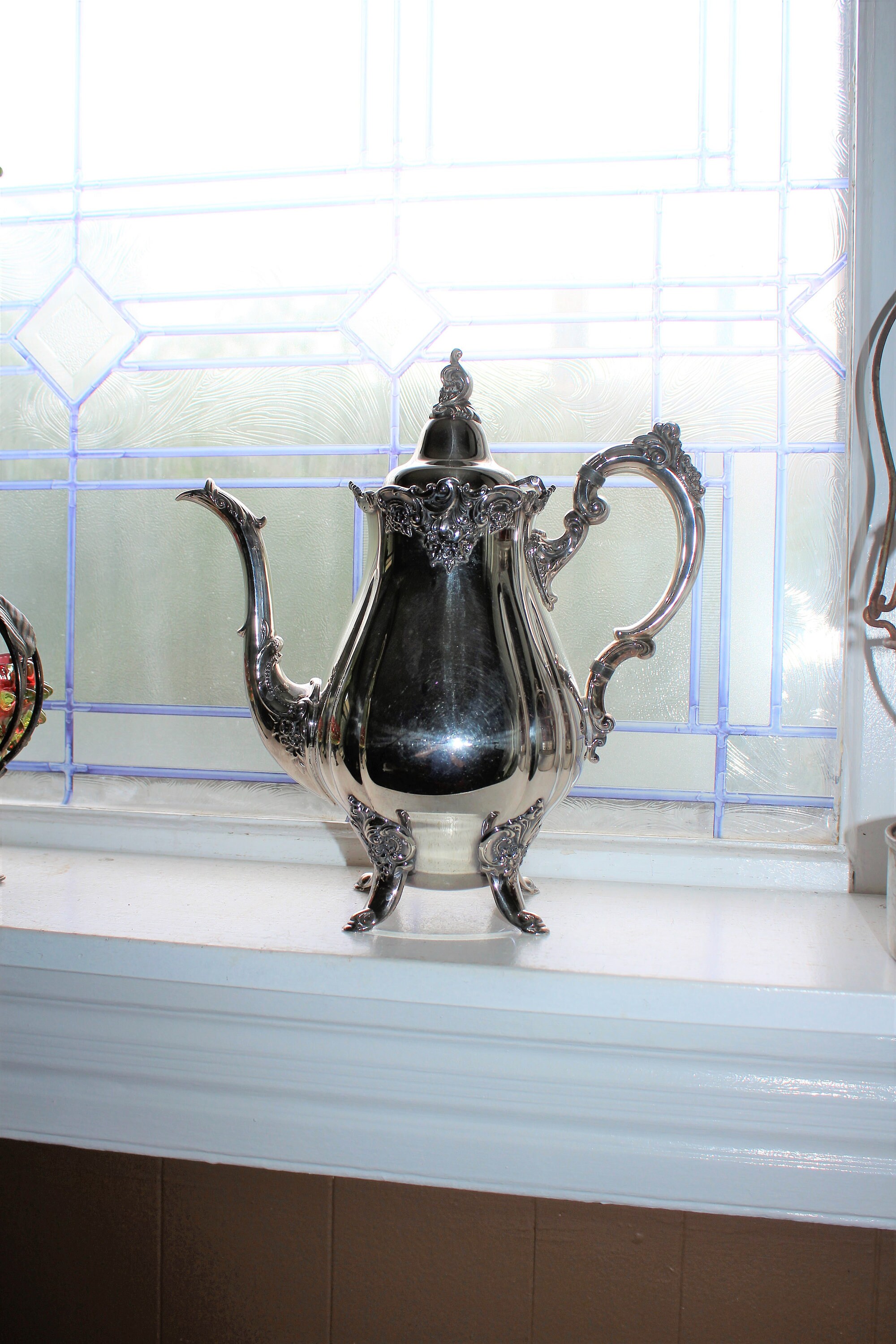 Vintage Silverplate Footed Teapot Wallace Baroque