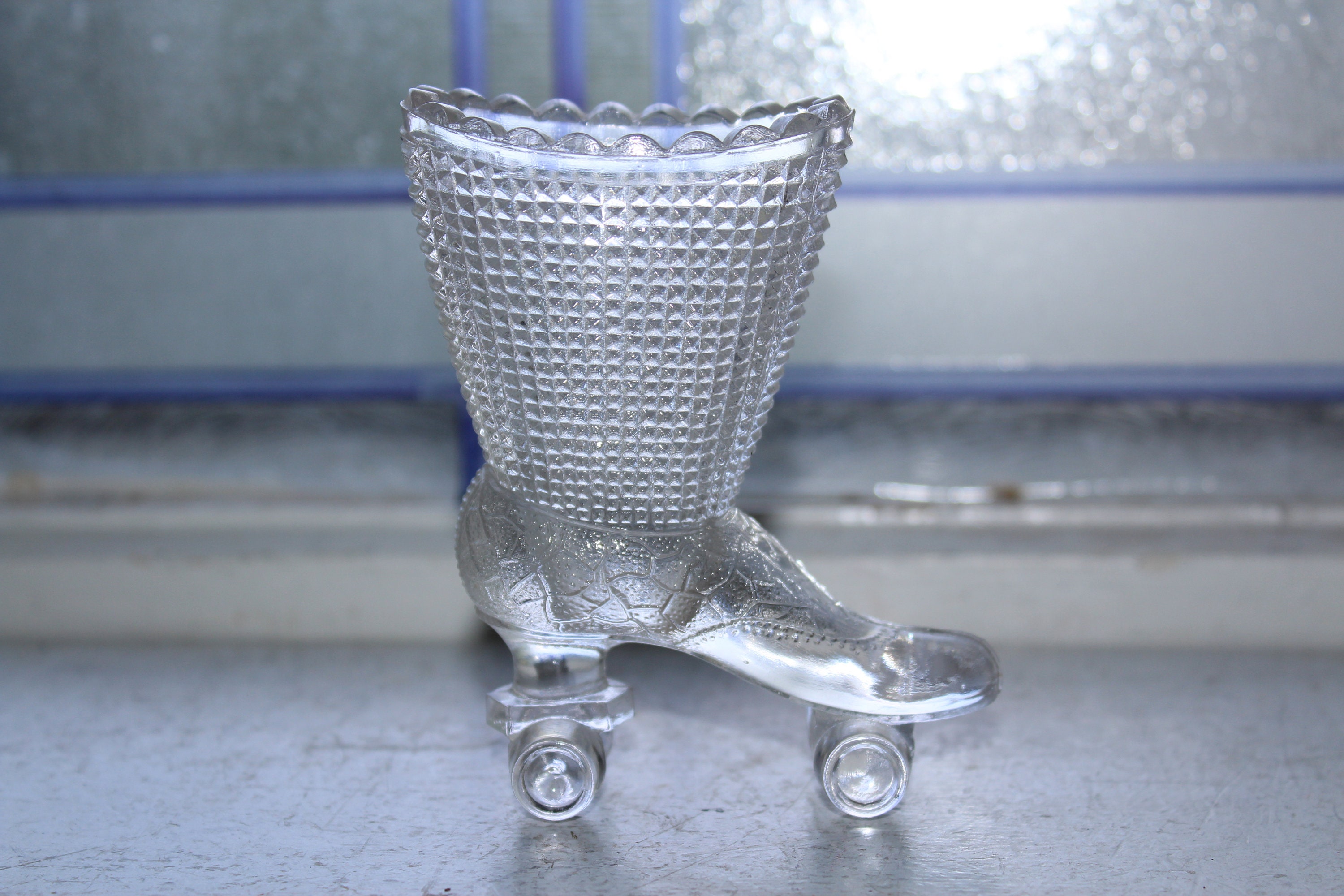 Vintage Glass Boot Roller Skate Bouquet or Toothpick Holder