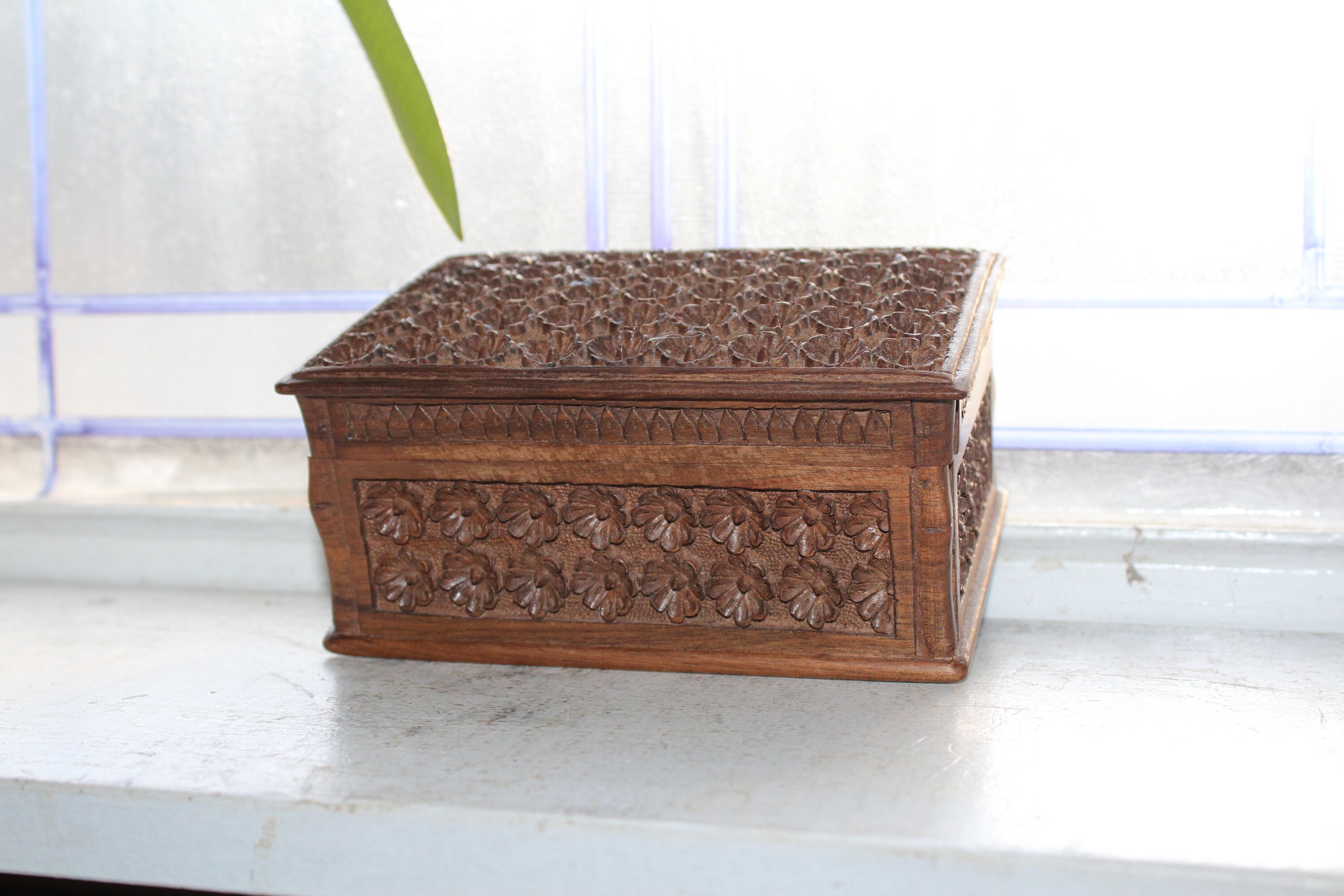 Vintage Ornately Carved Wood Puzzle Box