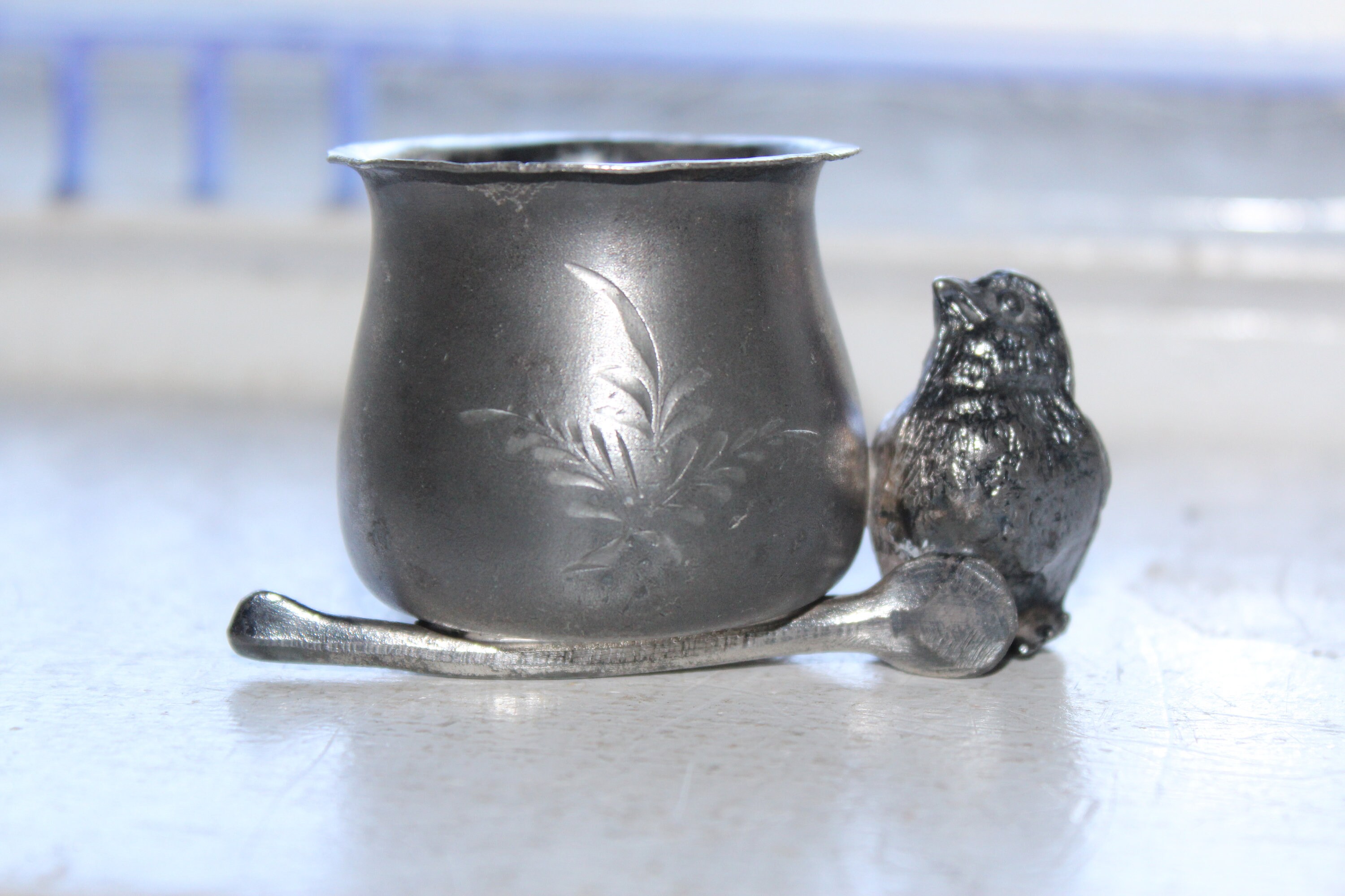 Antique Figural Toothpick Holder Bird Wishbone Silverplate
