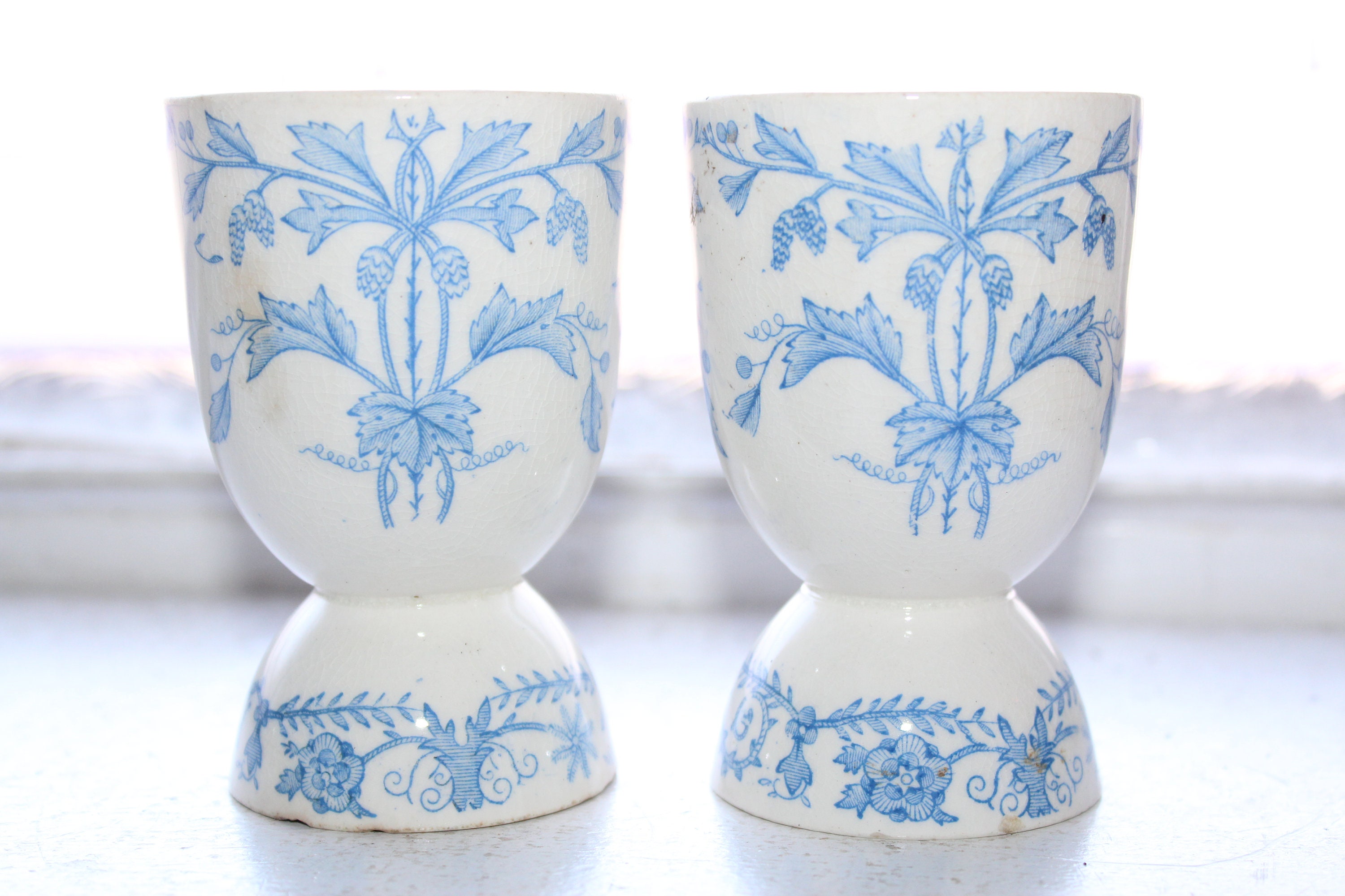Antique Circa 1880 Egg Cups Pair Blue and White T & R Boote Etsy