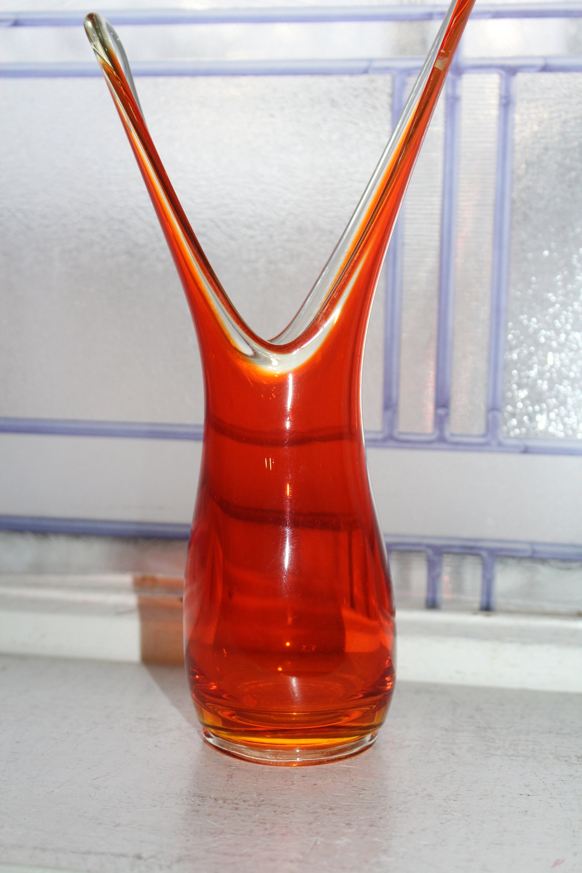 Orange Swung Glass Vase Vintage Mid Century