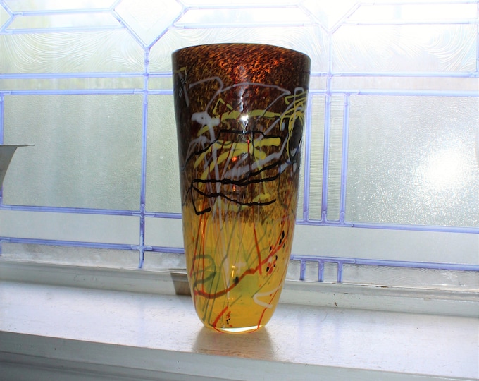 Large Viz Art Glass Vase Hand Blown 9.75"