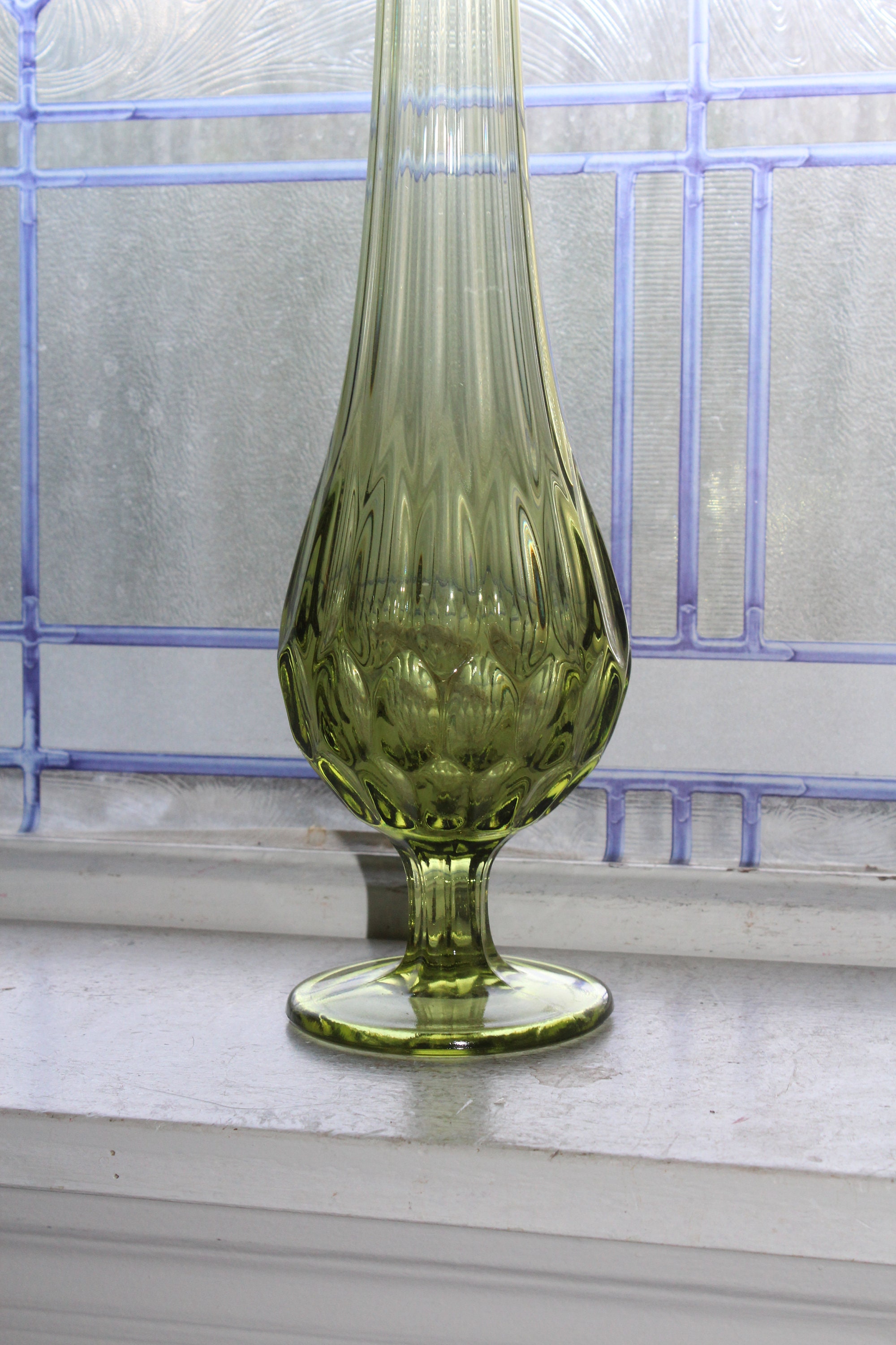 Large Fenton Green Swung Glass Vase 16 Vintage Mid Century Modern
