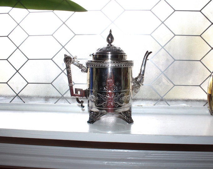 Antique 1870s Silverplate Repousse Teapot Rogers Smith & Co Eastlake Style