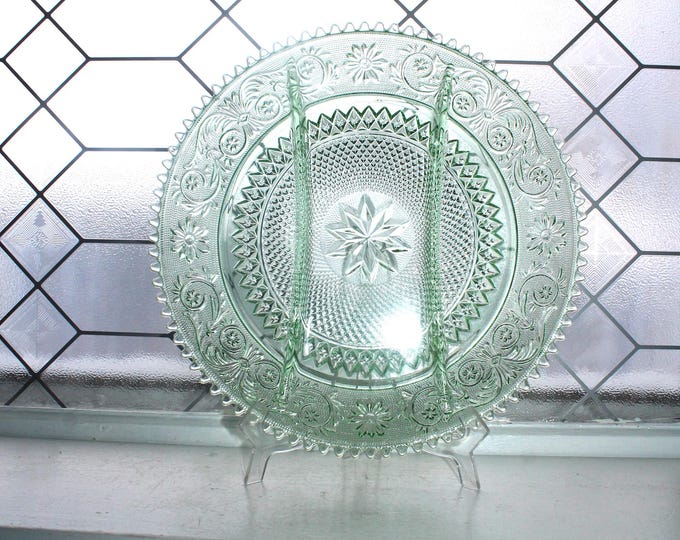 Chantilly Green Tiara Sandwich Glass Divided Relish Tray