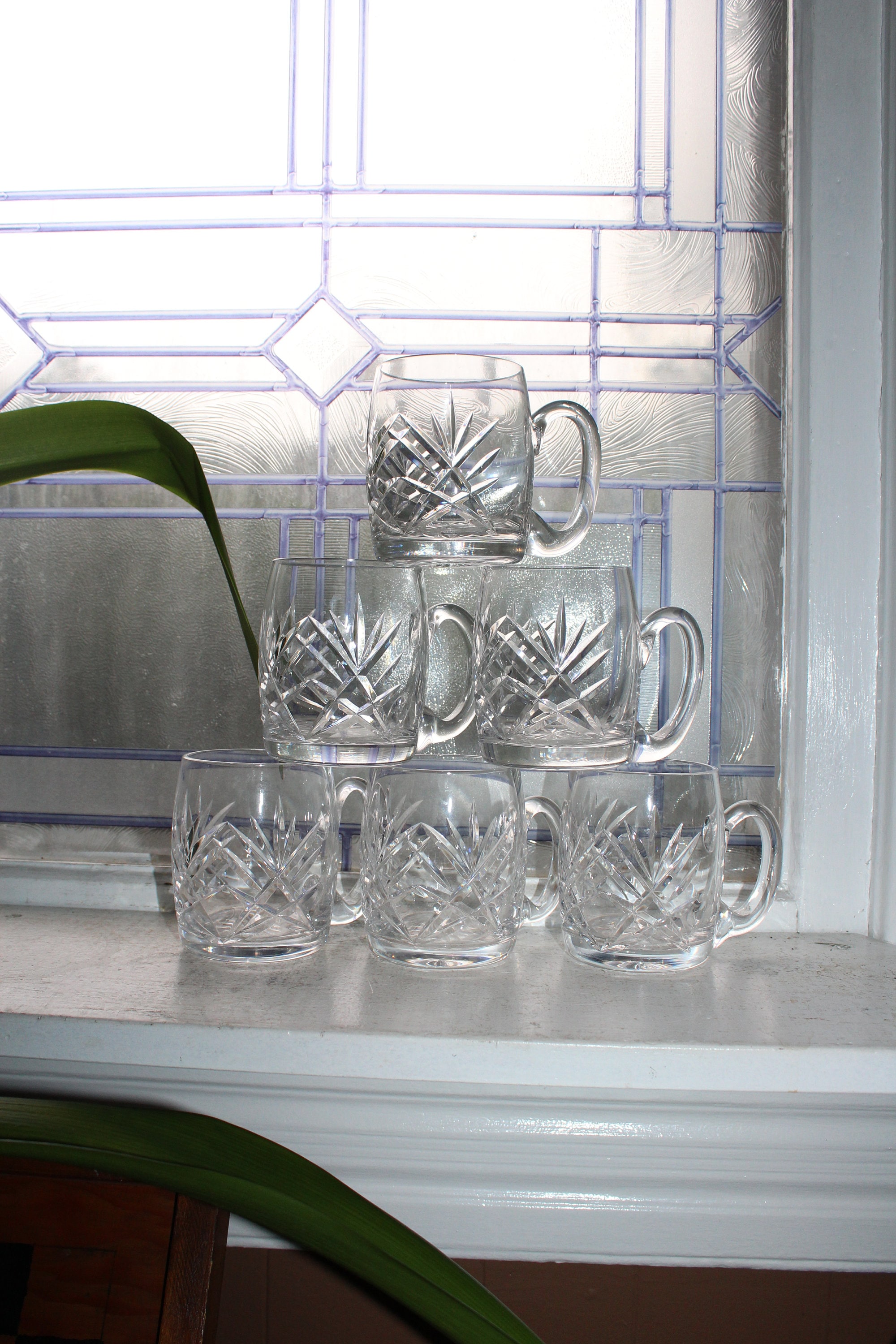 6 Vintage Cavan Crystal Cups Mugs