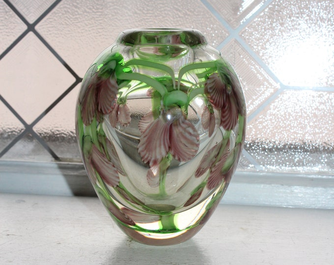 Vintage Murano Art Glass Vase with Iris Decorations